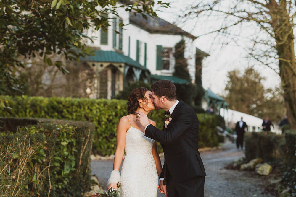 Bride and groom kissing at Ashley Park House Tipperary