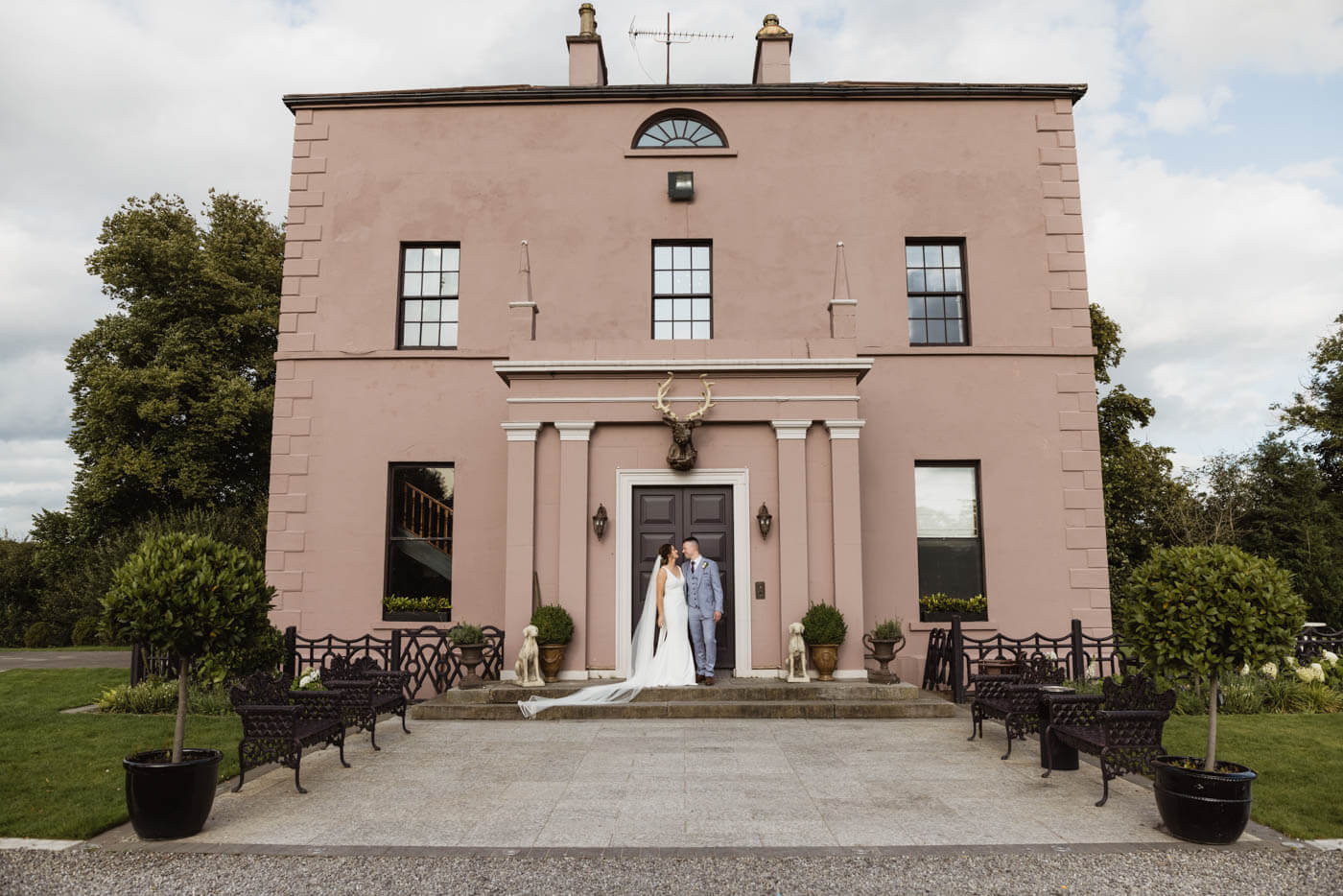 Bride and groom outside at Boyne Hill House Meath